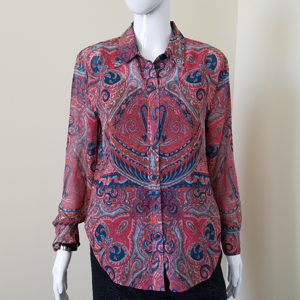 INC International Concepts Long Sleeve Print Bottom Up Shirt Size 10P
